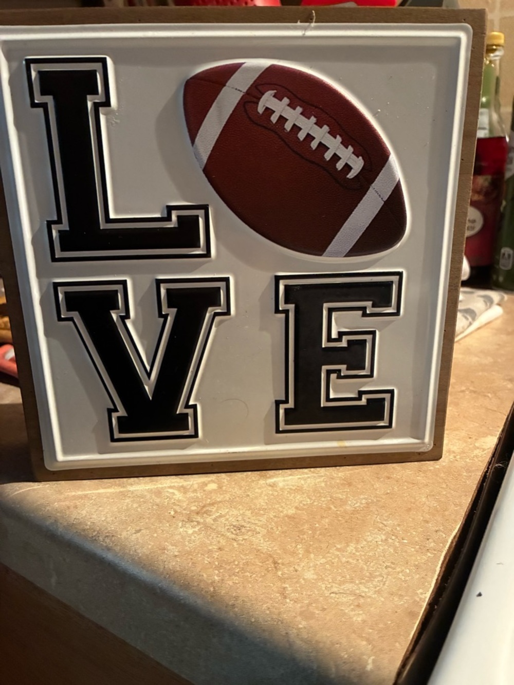 LOVE Football Decorative Sign - Black & White with Brown Football
